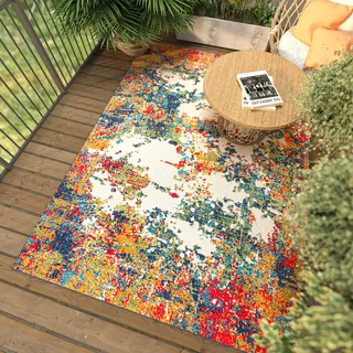 Mazovia Teppich Outdoor Wetterfest - Teppiche für Terrasse, Garten - Balkon Teppich Wasserabweisend - Abstrakt - Bunt 140 x 200 cm