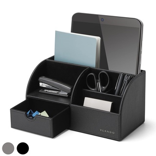 Büro-Schreibtisch-Organizer – Vlando Leder Schreibtisch-Organizer Caddy mit Schublade zur Aufbewahrung von Schreibtischzubehör und Zubehör (schwarz)