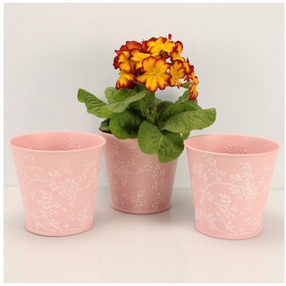 Online-Fuchs Blumentopf »3 Blumentöpfe aus Metall mit 3D-Blumenmuster Kräutertopf – 14 cm groß« (3er Set Blumentopf) rosa