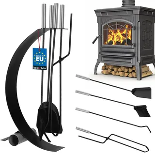 KOTARBAU® Kaminbesteck Schwarz Modern Ofenbesteck Stahl Kaminofen Zubehör Kamingarnitur Set Bürste Schaufel Zange Schürhaken mit Edelstahlgriffe Ständer Kamin Reinigungsset Kaminzubehör Kaminwerkzeug