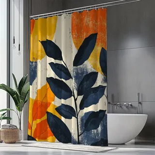 Duschvorhang 160x200 cm Orange Duschrollo für Badewanne, Shower Curtains Dunkelgrün Duschvorhänge, Beschwerter Saum, Überlänge Wasserdicht und Trocknet Schnell, Faltbarer Duschvorhang Waschbar H1-907