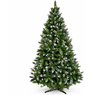 KADAX künstlicher Weihnachtsbaum mit Raureif und Zapfen 220 cm, grün Tannenbaum mit 521 Zweigen, ca.120cm, Kiefer Christbaum aus PVC mit Kunststoffständer (Rentier 220cm)