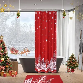 Duschvorhang Weihnachten - Wasserdichter Badvorhang - Oxford Polyester 90 g/m2 - Schneeflocken- & Tannenbaum-Motiv - Klein 35 x 72 cm - Standard-S...