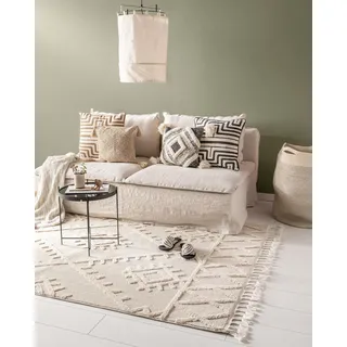 benuta Teppich OYO Cream 160 x 230 cm - Eleganter Boho Look Teppich für Schlafzimmer und Wohnzimmer - Maschinengewebt - Für Fußbodenheizung geeignet