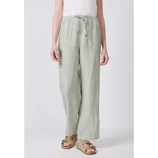 Stoffhose STREET ONE STUDIO, Damen, Gr. 40, Länge 30, grün (peridot grün), Stoff, 100% Leinen, gestreift, loose fit lang, Hosen Stoffhose, High Waist