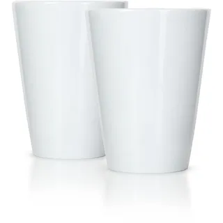 Mahlwerck Kaffeebecher Solo aus Porzellan, Latte Macchiato oder Cappuccino Tasse, Becher ohne Henkel, 2er Set, 370ml, weiß