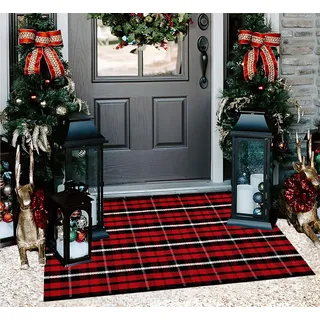 Weihnachts-Fußmatten, Outdoor-Teppich, 61x89 cm, Schwarz und Rot, maschinenwaschbar, Willkommensmatten, Baumwolle, handgewebt, Eingangsbereich, Veranda, Wäsche, Badezimmer, Schlafzimmer