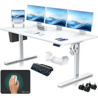 Kesser KESSER® Höhenverstellbarer Schreibtisch elektrisch Ergonomisch Steh-Sitz Schreibtisch 3-Funktions-Memory Steuerung Inkl. 360° Rollen & USB-Ladeanschluss Computertisch für Homeoffice