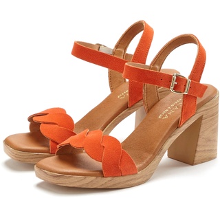 Riemchensandalette LASCANA Gr. 39, orange Damen Schuhe Sandalette Strandschuhe aus weichem Leder mit Blockabsatz