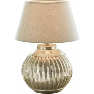 LOBERON Tischlampe Lillemor, antiksilber/creme | Aluminium, Baumwolle, Leinen, H/Ø ca. 42/30 cm