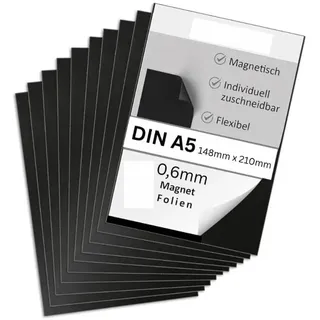 Strong Magnets Neodym anisotrope Magnetfolie – DIN A5 (148 x 210 mm) – 0,6 mm - 3 Stück - Extra stark - dezent, praktisch & flexibel zuschneidbar
