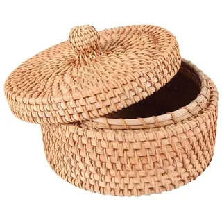 Rattan Aufbewahrungskorb mit Deckel, Geflochten Organizer Box, Natürliches Au...