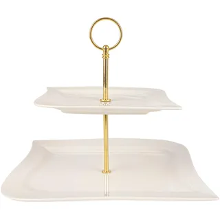 Festa Italia Etagere Porzellan - 2 Stöckig - Weiß Etageren - Kuchenständer Cupcake-Halter - Obstetageren - Obst Kekse Süßigkeiten Servierplatte - Gebäck gestuftes Serviertablett für Weihnachten