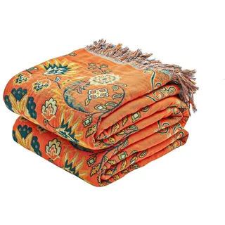 XIBLC Boho-Überwurfdecke, 100% Baumwolle, ultraweich, luxuriös, rustikale Steppdecke, 203,2 x 228,6 cm, Blumendruck, Bauernhaus-Dekor, Bett-Sommerdecken, ganzjährig, rustikal, wendbar