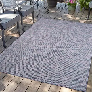 carpet city Outdoor Teppich Terrasse Wetterfest - 120x170 cm - Balkonteppich Blau-Pink - Geometrisches Muster - In-& Outdoor Teppiche für Veranda, Garten, Küche, Bad oder Wohnzimmer