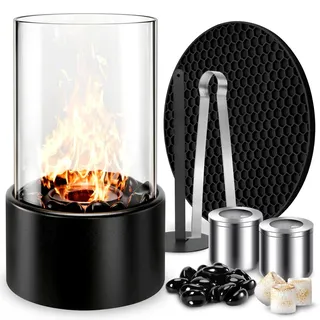Tischkamin Für Den Außenbereich, Ethanol-kamin Für Den Innenbereich (mit Winddichter Glasabdeckung), Rauchfreier Mini-tischkamin