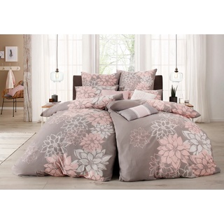 Bettwäsche HOME AFFAIRE "Susan in Gr. 135x200 oder 155x220 cm" Gr. B/L: 155 cm x 220 cm (1 St.), B/L: 80 cm x 80 cm (1 St.), Linon, rosa (rosa, grau) Bettwäsche 155x220 cm in verschiedenen Qualitäten, romantische mit Blumen