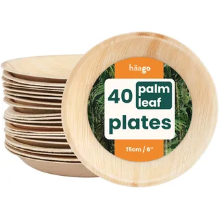 HAAGO 40 Einweg Palmblatt Teller 15 cm/6" – Biologisch Abbaubare & Kompostierbare Kleine Holzteller für Desserts, Vorspeisen & Beilagen – Mikrowellen- & Gefrierschrankgeeignet