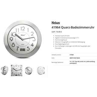 MEBUS Quarz Wanduhr 40 cm 41964 grau