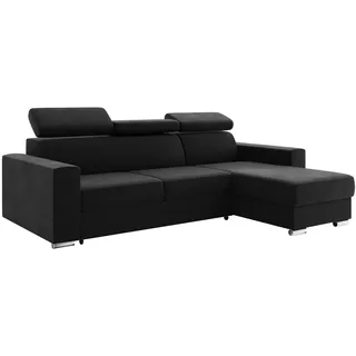 MEBLINI Schlafcouch mit Bettkasten - Ecksofa mit Schlaffunktion - Sofa mit Relaxfunktion und Kopfstützen - Couch L-Form - Eckcouch - Wohnlandschaft - Voss - 242x168x79cm Rechts - Schwarz Samt