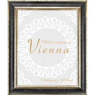 BIRAPA Vienna Bilderrahmen 50x70 cm - Vintage Rahmen in Schwarz Silber, Holzrahmen Mit Zierleiste Innen und Außen, Fotorahmen