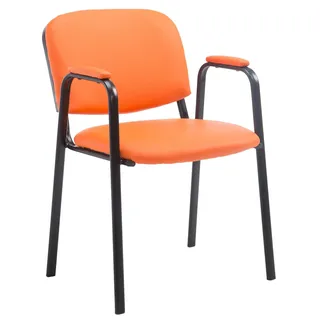 CLP Stapelstuhl mit Armlehnen gepolstert Ken Pro, Konferenzstuhl stapelbar Kunstleder, Metallgestell schwarz stabil bis 150 kg Farbe orange