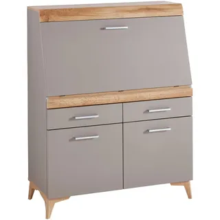 Carryhome Sekretär, Grau, Eiche, Kunststoff, 2 Schublade(n) Schubladen, 98x124x39.6 cm, Kabeldurchlass, Stauraum, Arbeitszimmer, Schreibtische, Sekretäre