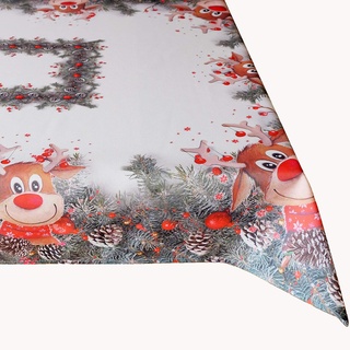 KAMACA Tischdecke mit hochwertigem Druck-Motiv Küche Esstisch Eyecatcher Herbst Winter Weihnachten (Elch mit roter Nase 130x170)