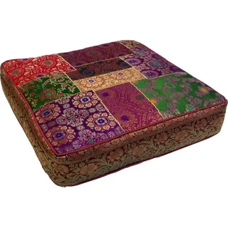 Guru-Shop Sitzkissen Orientalisches eckiges Patchwork Kissen 40 cm,.. bunt|rot