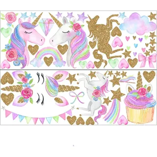 LaMure Einhorn Aufkleber Muster Wandaufkleber Rosa Einhorn Sterne Wandaufkleber für Mädchen Baby Kinder Schlafzimmer Spielzimmer Dekoration