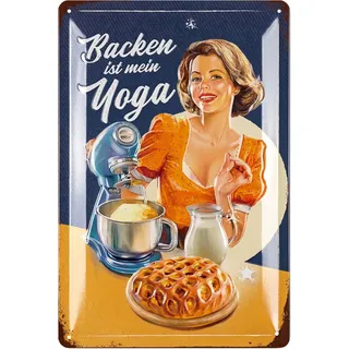 LANOLU Retro Blechschild - BACKEN IST MEIN YOGA - Backen Geschenk für Bäcker und Backfans, Blechschilder Küche, Küche Wanddeko, Geschenke für Hobbybäcker - 20x30cm