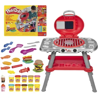 Play-Doh Grillparty Spielzeug, Grill-Station mit Formen, Accessoires und 6 Dosen Knete zum Basteln, Grillen und Kochen, Küchenspielzeug, Bastelset und spannende ab 3 Jahren