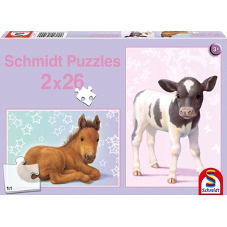 Schmidt Spiele 56100 - Puzzle Fohlen und Kälbchen. 2 x 26 Teile