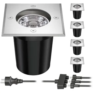 ledscom.de Bodeneinbaustrahler REJA für außen Edelstahl eckig IP67 inkl. GU5.3 LED (warmweiß, 29,94W, je 483lm, 30°) 5er Set