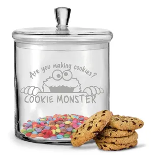 GRAVURZEILE Leonardo Keksglas mit Gravur - Cookie Monster - Vorratsdose aus Glas mit luftdichtem Deckel - Geeignet für Lebensmittel wie Kekse & Süßigkeiten - Geschenk für Sie & Ihn