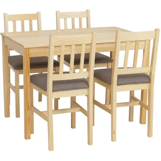 Mendler Esszimmer-Set HWC-F77, Sitzgruppe Esszimmergruppe, Massiv-Holz Kiefer Stoff Landhaus 110cm ~ natur Polster grau