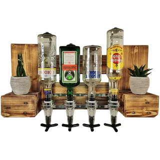 Schnapsbar mit Getränkespender Wandbar mit Flaschenhalter Weinregal aus Palette Weinbar aus Holz 4 Dosierer Schnapsbar incl. Schrauben & Dübel 68 x 33 x 14 Palettenmöbel