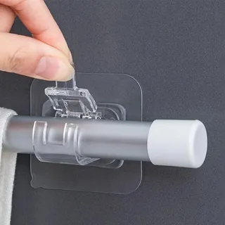 GIUSOBG 12 Stück Transparente Gardinenstangenhalterungen 6×6cm Ohne Bohren | Gardinenstange Selbstklebende Gardinenstangen, Befestigung Stangen Halter Vorhang Stange Halterung für Küche Badezimme