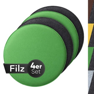 Sidorenko gemütliches Sitzkissen rund aus Filz Ø 36cm - 4er Set Grau I Grün - Waschbare Stuhlkissen kompatibel für Schalenstuhl - Komfortable Sitzauflage für Bank I Stuhl