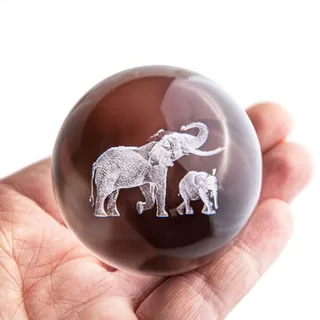 HDCRYSTALGIFTS 3D-lasergravierte Elefanten-Kristallkugel Briefbeschwerer mit Standfuß 60 mm Glas-Tierfigur Dekorative Kugel für Heimbüro-Dekor Geschenk für Frauen