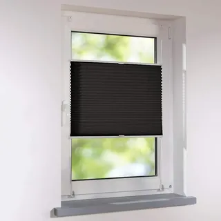 Plissee Faltstore verspannt - Klemmfix UNIVERSAL Faltrollo auf Maß ohne Bohren - 83 x 120 cm - schwarz
