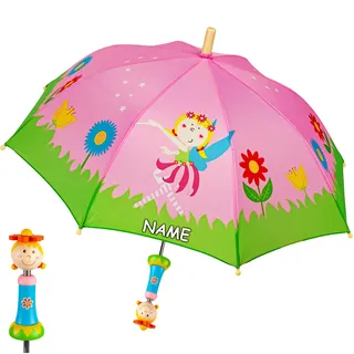 alles-meine.de GmbH Kinderschirm/Regenschirm Motivwahl Mädchen & Jungen - Elfe & Fee - Blumen - inkl. Name - Ø 70 cm - Kinder - Stockschirm - groß mit Griff - Holzgriff - F..