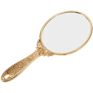CLISPEED Ovaler Handspiegel Mit Retro-Griff Gold Tragbarer Kosmetikspiegel Mit Gravur Für Unterwegs Leichter Vintage Make-up Spiegel Für Frauen Kompakt Und Ergonomisch