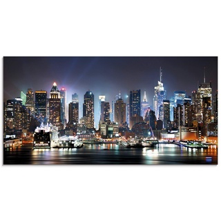 ARTland Glasbilder Wandbild Glas Bild einteilig 100x50 cm Querformat USA New York Skyline Nacht Times Square Hudson River Städte Amerika T5WT