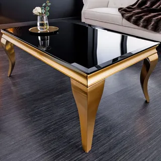 Eleganter Couchtisch MODERN BAROCK 100cm schwarz Opalglas goldene Beine - Gold