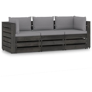 vidaXL Gartenlounge-Set 3-Sitzer-Gartensofa mit Kissen Grau Imprägniertes Holz grau