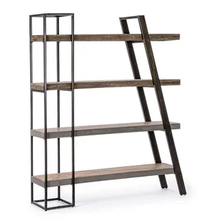 Bücherregal Manchester aus Mangoholz, skandinavisches Design, naturfarben, Metallgestell schwarz