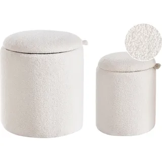 Beliani Pouf mit Stauraum 2er Set Bouclé 0 x 0 x 0 cm Cremeweiß