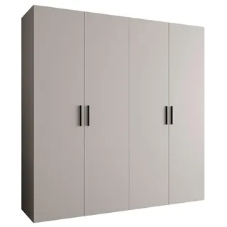 MEBLE KRYSPOL - Kleiderschrank - Garderobenschrank - 200 cm x 202 x 52 cm - Schrank mit Kleiderstange, 4 Türen - für Schlafzimmer, Flur - BARI, Kaschmir, Griff Schwarz