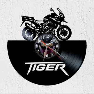 VINY WOODY Wanduhr aus Vinyl für Motorrad, britische Tiger, Abenteuer